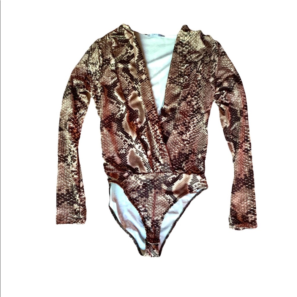 Zara Python Snake Print Plunge Neckline Bodysuit … - image 7